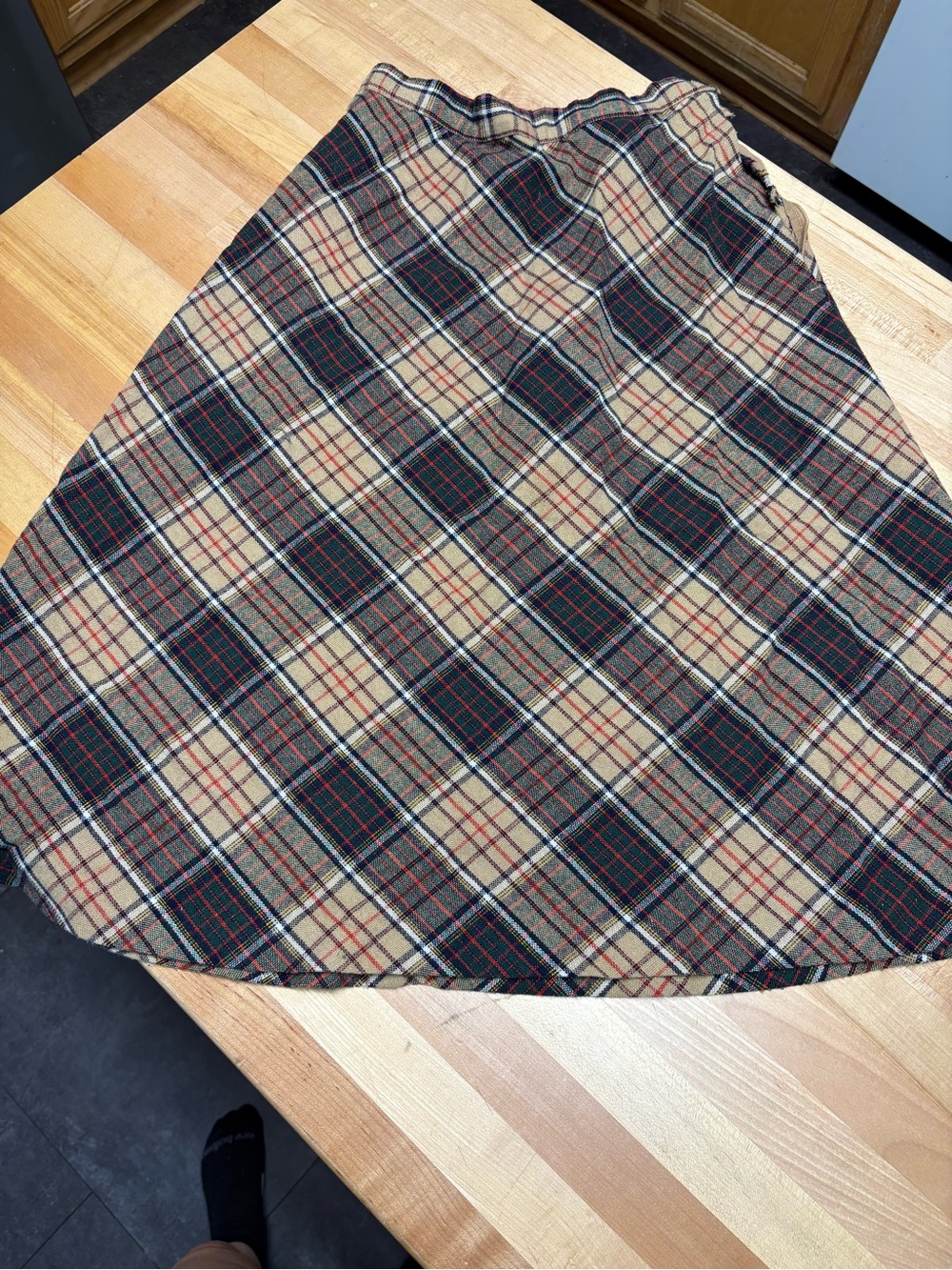 Plaid A-Line Midi Skirt in Beige, Black & Red